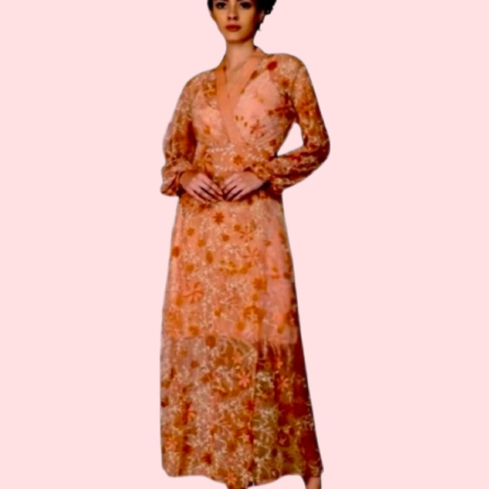 BL^NK Laksina Bronze Hand Embroidered  Wrap Maxi Size Small NWT